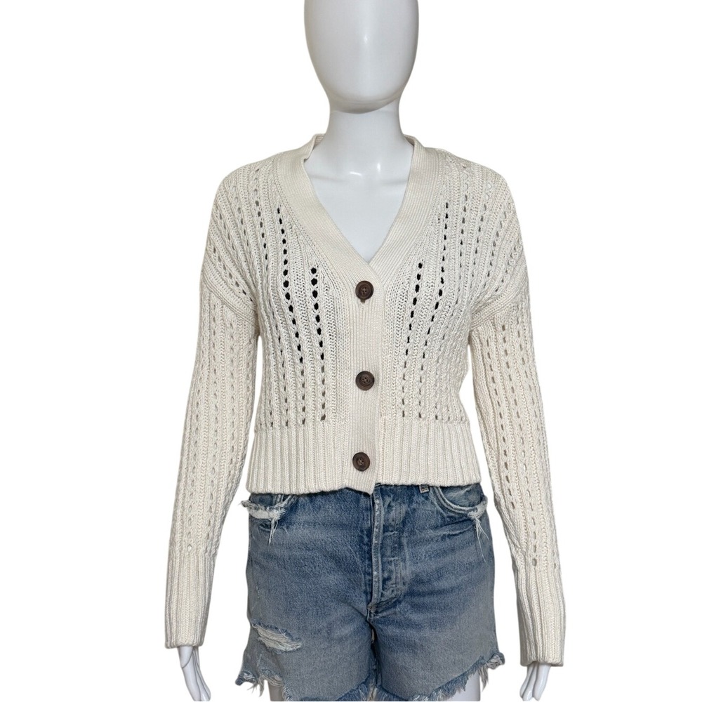 Abercrombie & Fitch Cream Open-Knit Button Cardigan XS